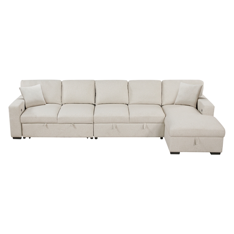 Pemberly Row Boucle Sectional with Right Chaise and Pull-out Bed in Beige