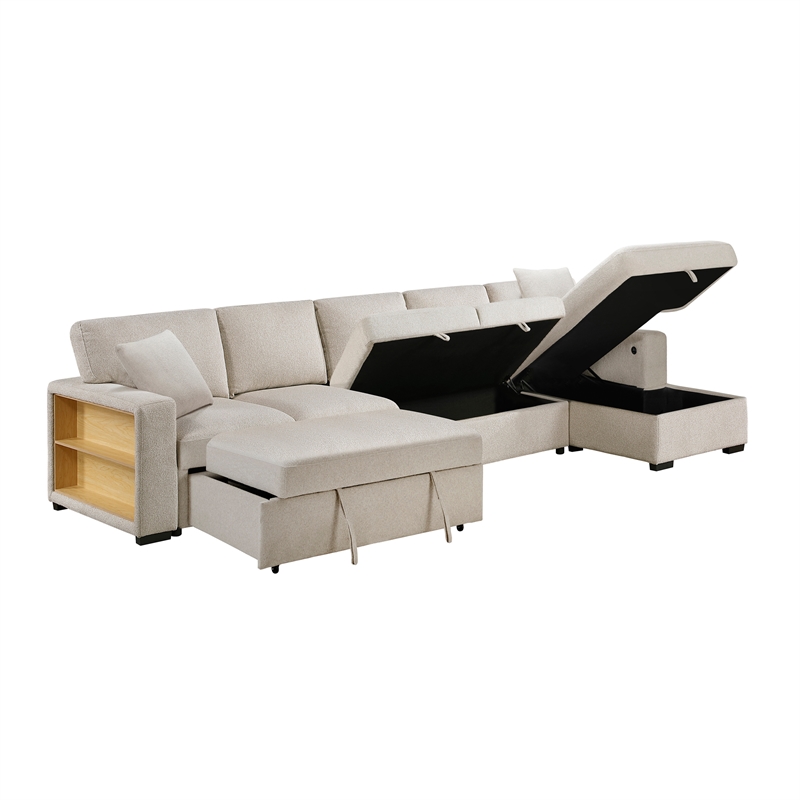 Pemberly Row Boucle Sectional with Right Chaise and Pull-out Bed in Beige