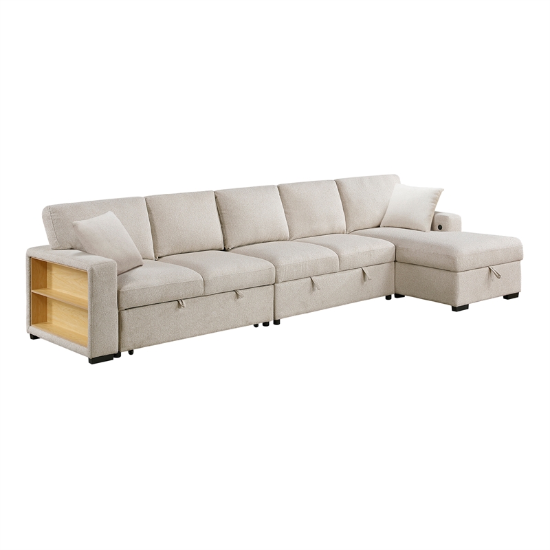 Pemberly Row Boucle Sectional with Right Chaise and Pull-out Bed in Beige