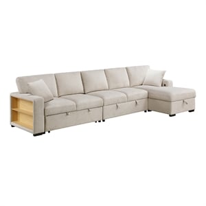 Pemberly Row Boucle Sectional with Right Chaise and Pull-out Bed in Beige