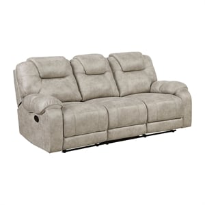 Pemberly Row Microfiber Double Reclining Sofa with Pocket Coils in Pewter
