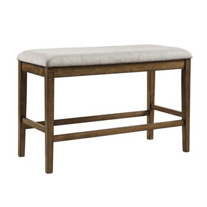 Pemberly Row Counter Height Wood Bench with Fabric Seat in Light Oak