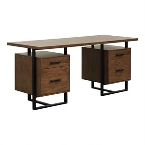 Pemberly Row Metal Writing Desk with 4 Drawers in Walnut and Black
