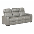 Pemberly Row Top Grain Leather Power Reclining Sofa and Loveseat in Gray