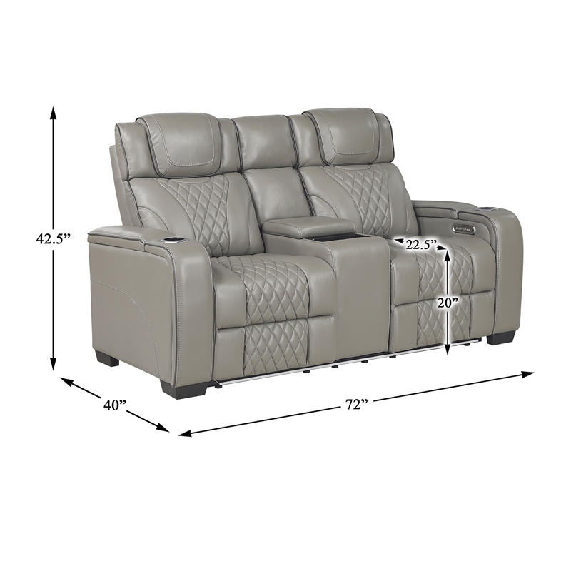Pemberly Row Top Grain Leather Power Reclining Sofa and Loveseat in Gray