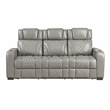 Pemberly Row Top Grain Leather Power Reclining Sofa and Loveseat in Gray