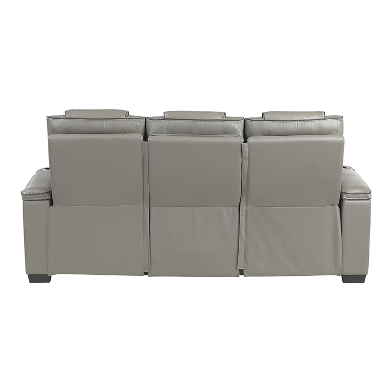 Pemberly Row Top Grain Leather Power Reclining Sofa and Loveseat in Gray