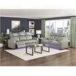 Pemberly Row Top Grain Leather Power Reclining Sofa and Loveseat in Gray