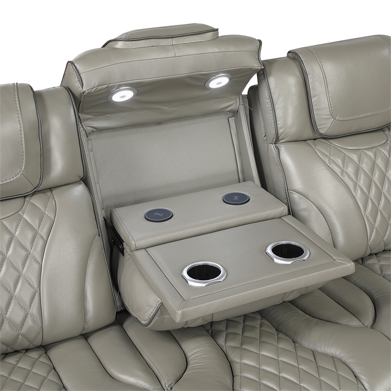 Pemberly Row Top Grain Leather Power Reclining Sofa and Loveseat in Gray