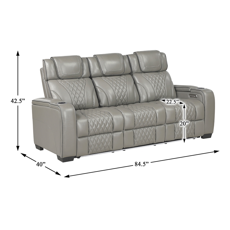 Pemberly Row Top Grain Leather Power Reclining Sofa and Loveseat in Gray