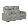Pemberly Row Top Grain Leather Power Reclining Sofa and Loveseat in Gray