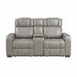 Pemberly Row Top Grain Leather Power Reclining Sofa and Loveseat in Gray