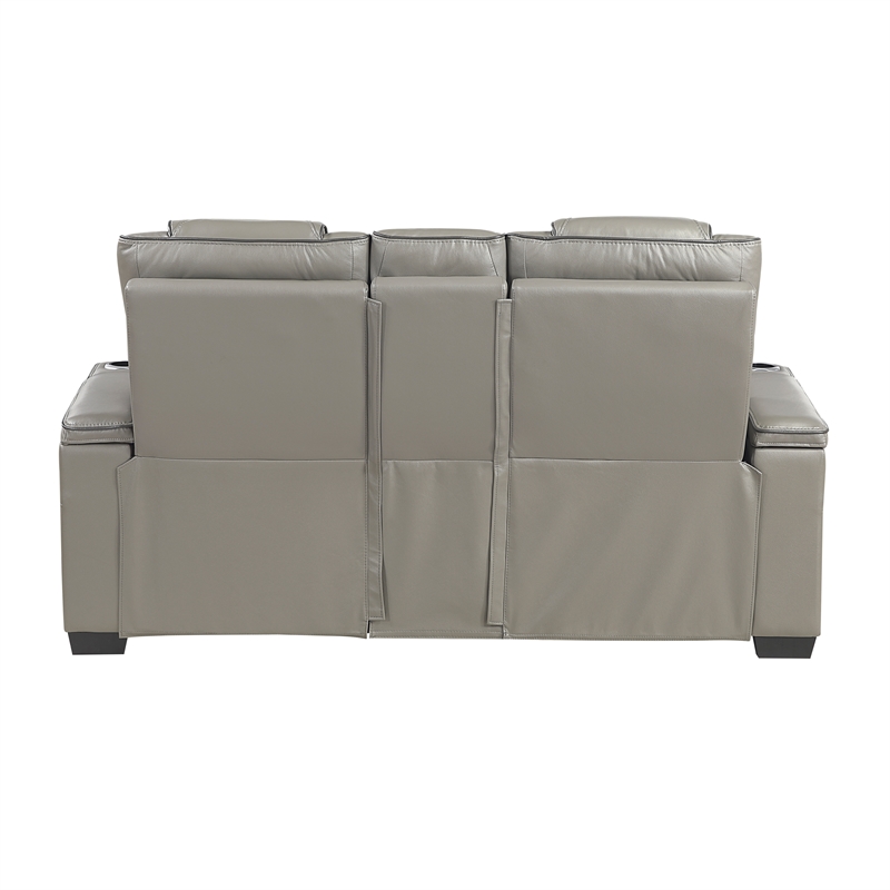 Pemberly Row Top Grain Leather Power Reclining Sofa and Loveseat in Gray