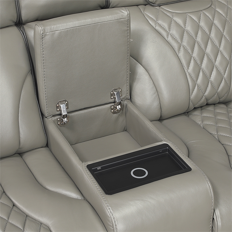 Pemberly Row Top Grain Leather Power Reclining Sofa and Loveseat in Gray
