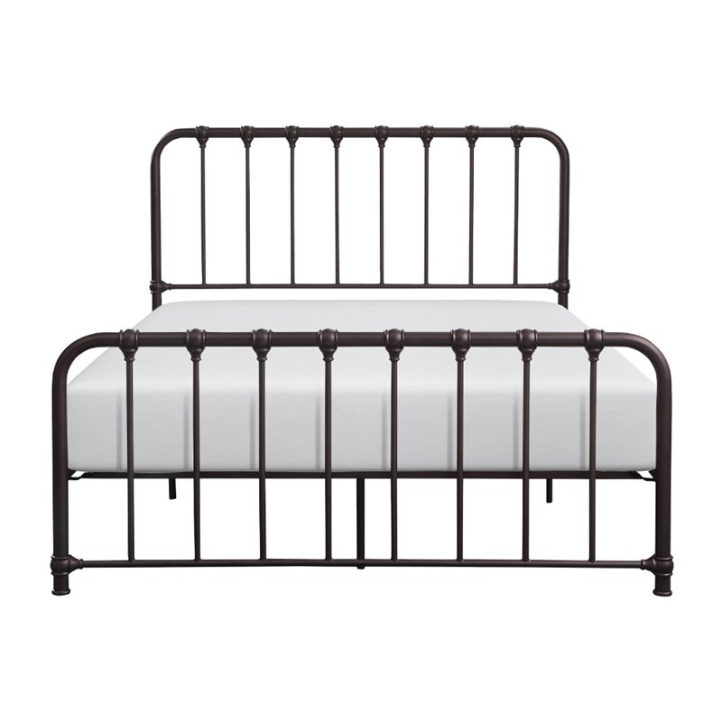 Pemberly Row Queen Metal Platform Bed with Accent Joints in Dark Bronze