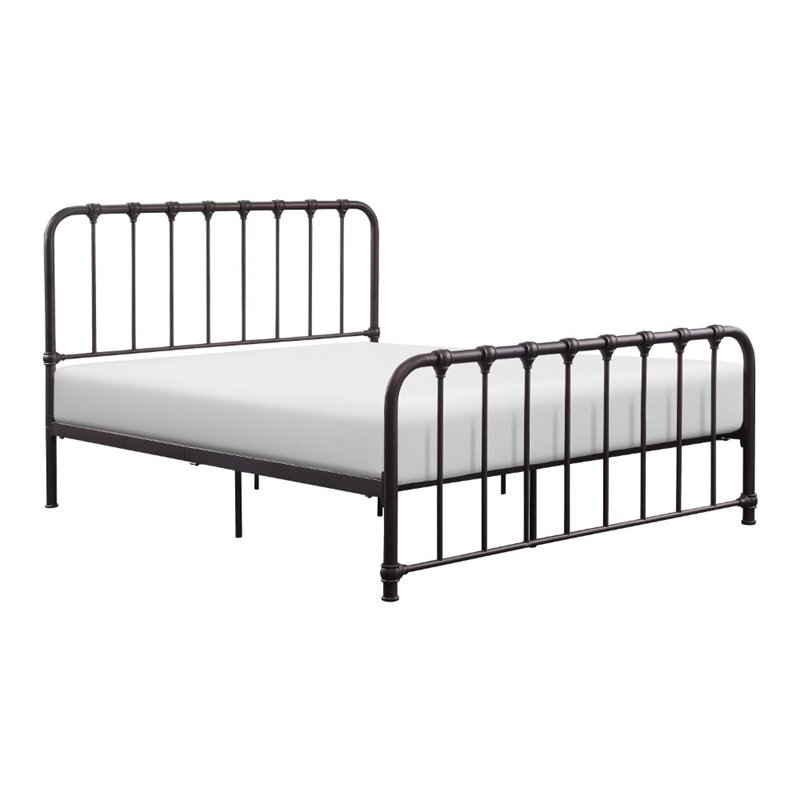 Pemberly Row Queen Metal Platform Bed with Accent Joints in Dark Bronze