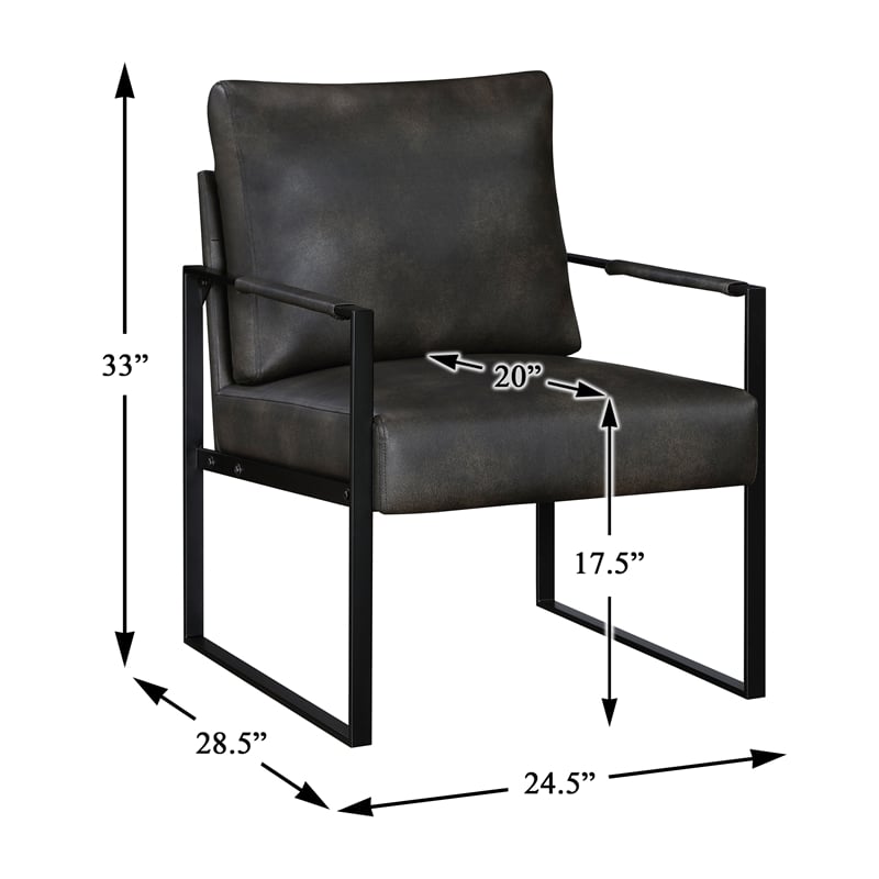 Pemberly Row Faux Leather Metal Accent Chair with Foam Cushion in Dark Gray