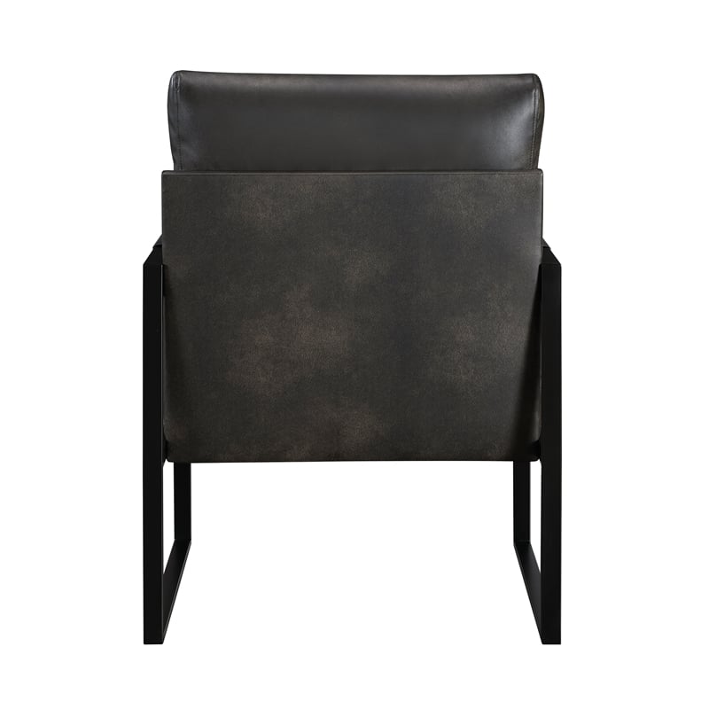 Pemberly Row Faux Leather Metal Accent Chair with Foam Cushion in Dark Gray