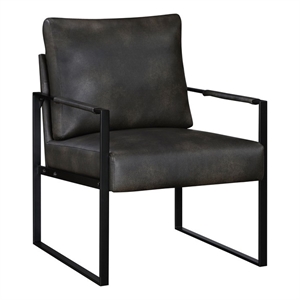 Pemberly Row Faux Leather Metal Accent Chair with Foam Cushion in Dark Gray