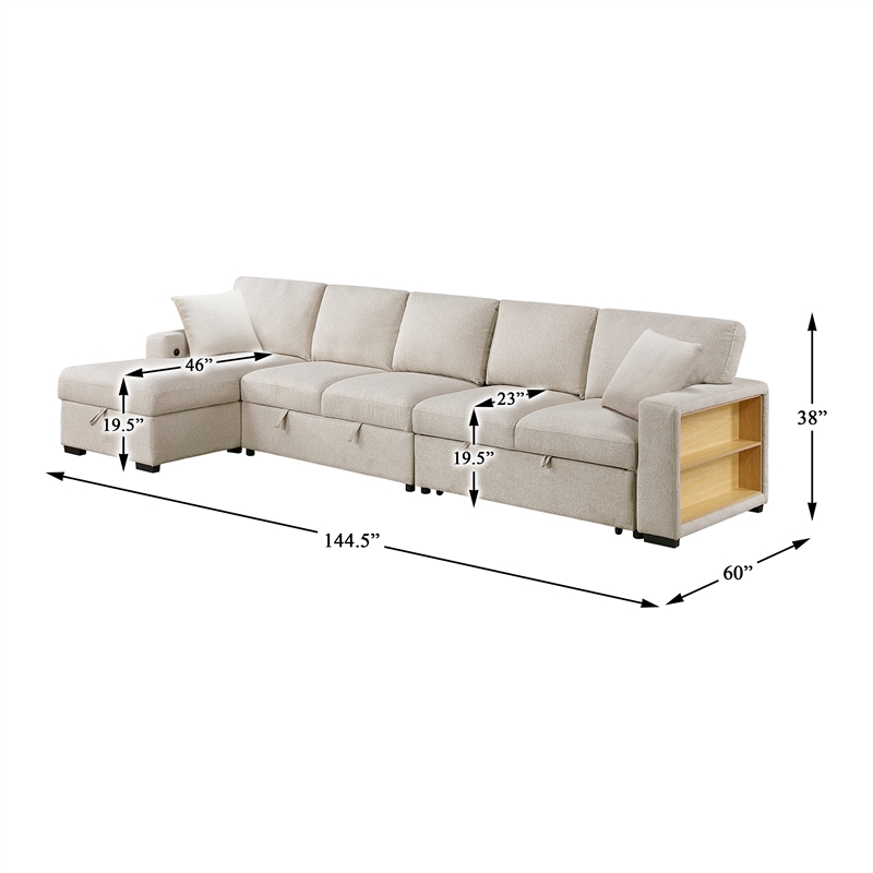 Pemberly Row Boucle Sectional with Left Chaise and Pull-out Bed in Beige