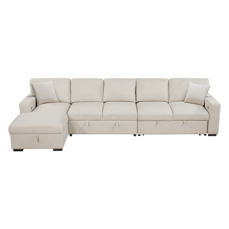 Pemberly Row Boucle Sectional with Left Chaise and Pull-out Bed in Beige