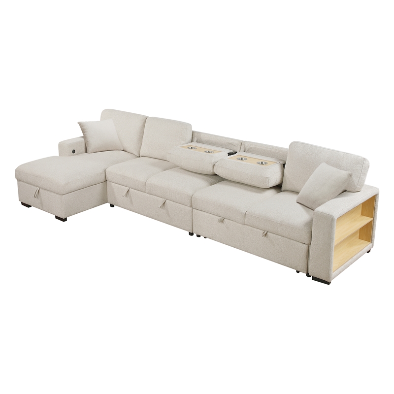 Pemberly Row Boucle Sectional with Left Chaise and Pull-out Bed in Beige