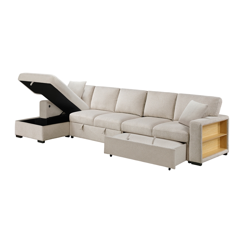 Pemberly Row Boucle Sectional with Left Chaise and Pull-out Bed in Beige