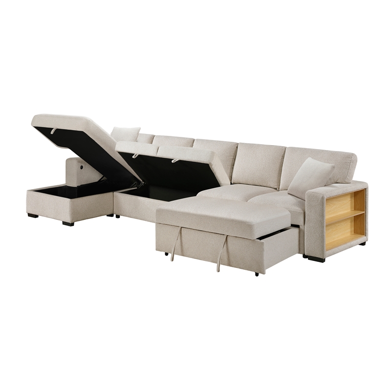 Pemberly Row Boucle Sectional with Left Chaise and Pull-out Bed in Beige