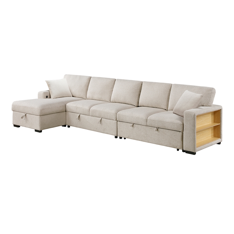 Pemberly Row Boucle Sectional with Left Chaise and Pull-out Bed in Beige