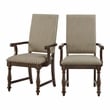 Pemberly Row Wood Dining Arm Chair with Nailhead Trim in Brown and Beige