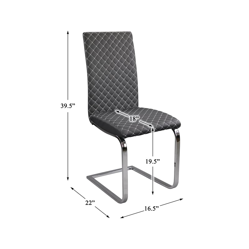 Pemberly Row Metal Dining Side Chair with Faux Leather Seat Set of 2 in Chrome