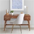 Pemberly Row Wood Writing Desk with 3 Drawers and Nickel Hardware in Brown