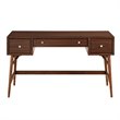 Pemberly Row Wood Writing Desk with 3 Drawers and Nickel Hardware in Brown