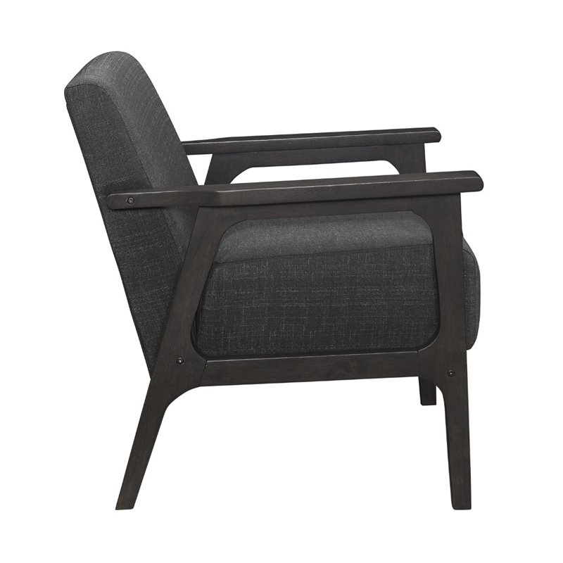 Pemberly Row Solid Wood and Fabric Upholstered Accent Chair in Dark Gray