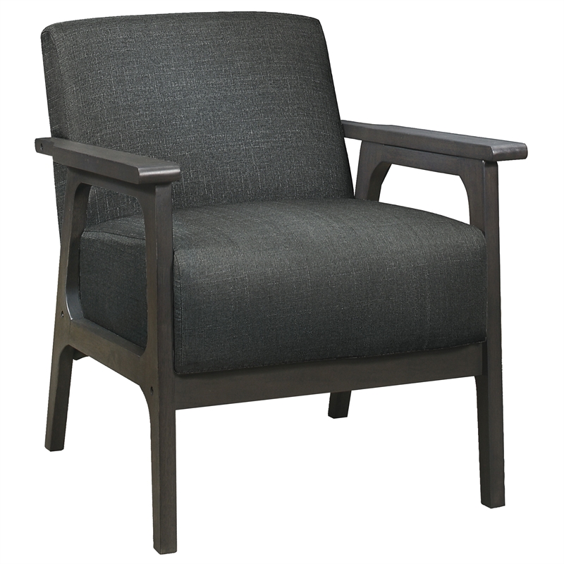Pemberly Row Solid Wood and Fabric Upholstered Accent Chair in Dark Gray
