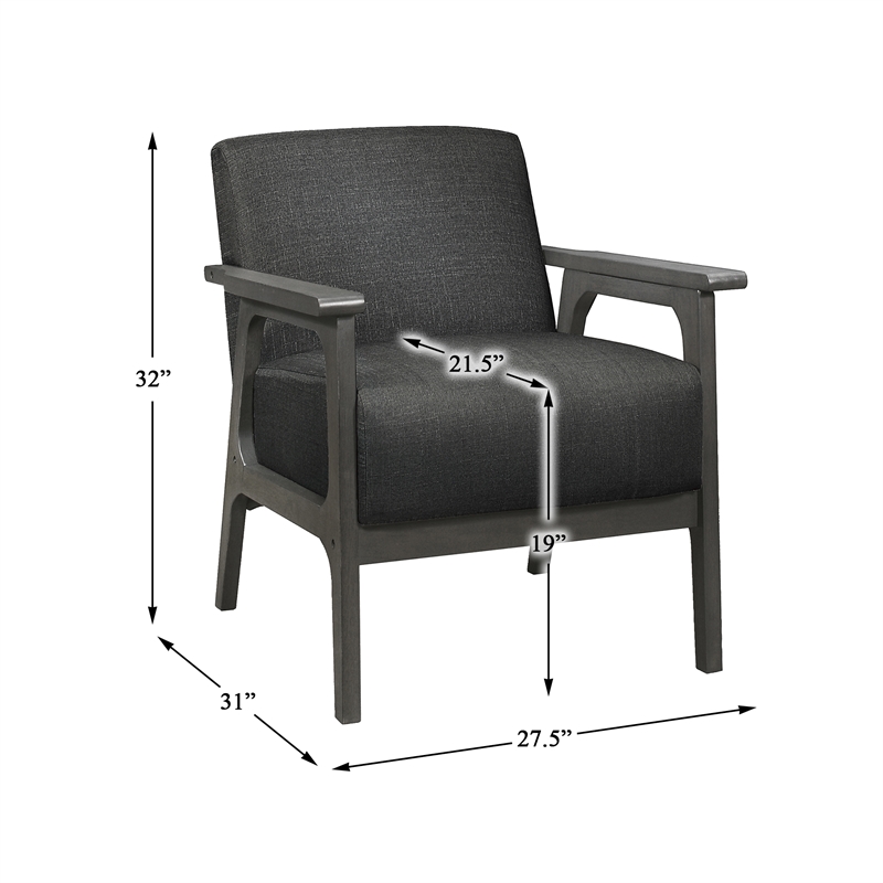 Pemberly Row Solid Wood and Fabric Upholstered Accent Chair in Dark Gray