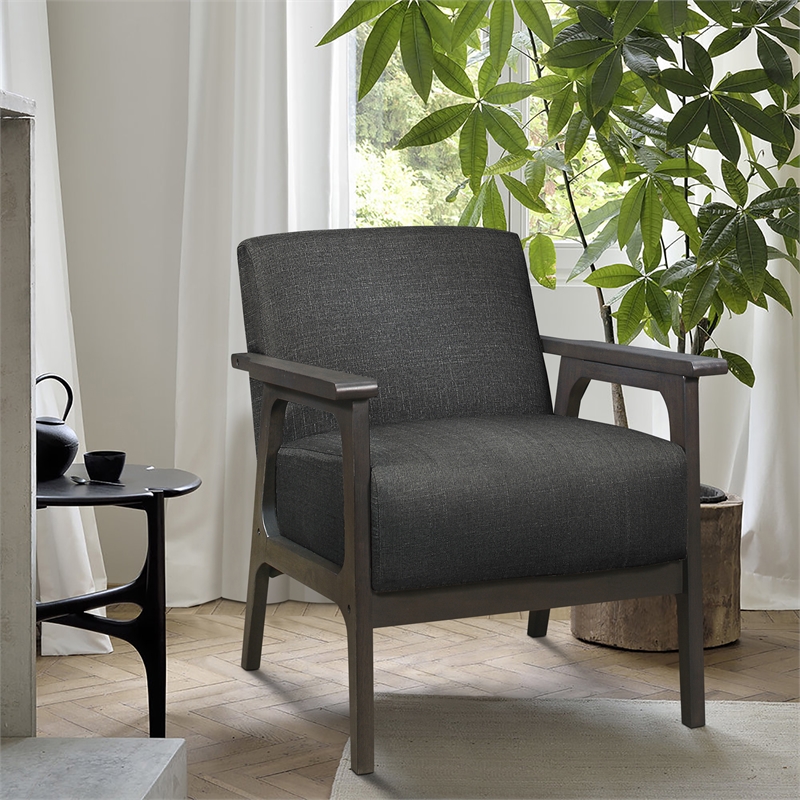 Pemberly Row Solid Wood and Fabric Upholstered Accent Chair in Dark Gray