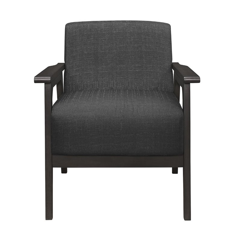 Pemberly Row Solid Wood and Fabric Upholstered Accent Chair in Dark Gray