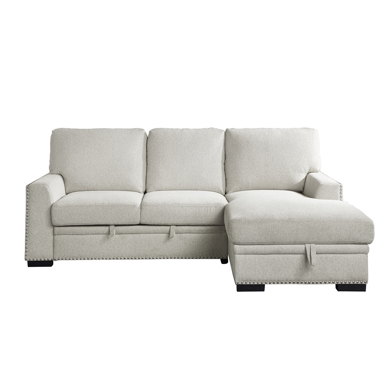 Pemberly Row 2-Piece Fabric Sectional with Pull-Out Bed and Chaise in Beige