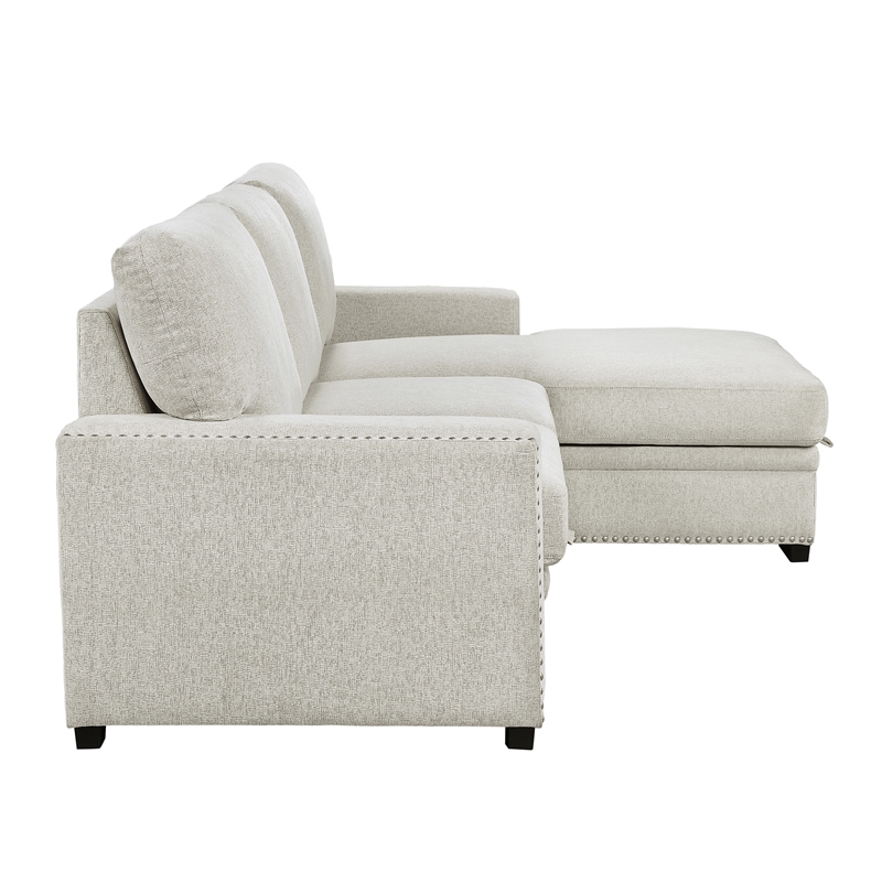 Pemberly Row 2-Piece Fabric Sectional with Pull-Out Bed and Chaise in Beige