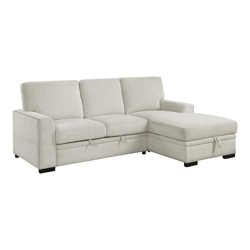 Pemberly Row 2-Piece Fabric Sectional with Pull-Out Bed and Chaise in Beige
