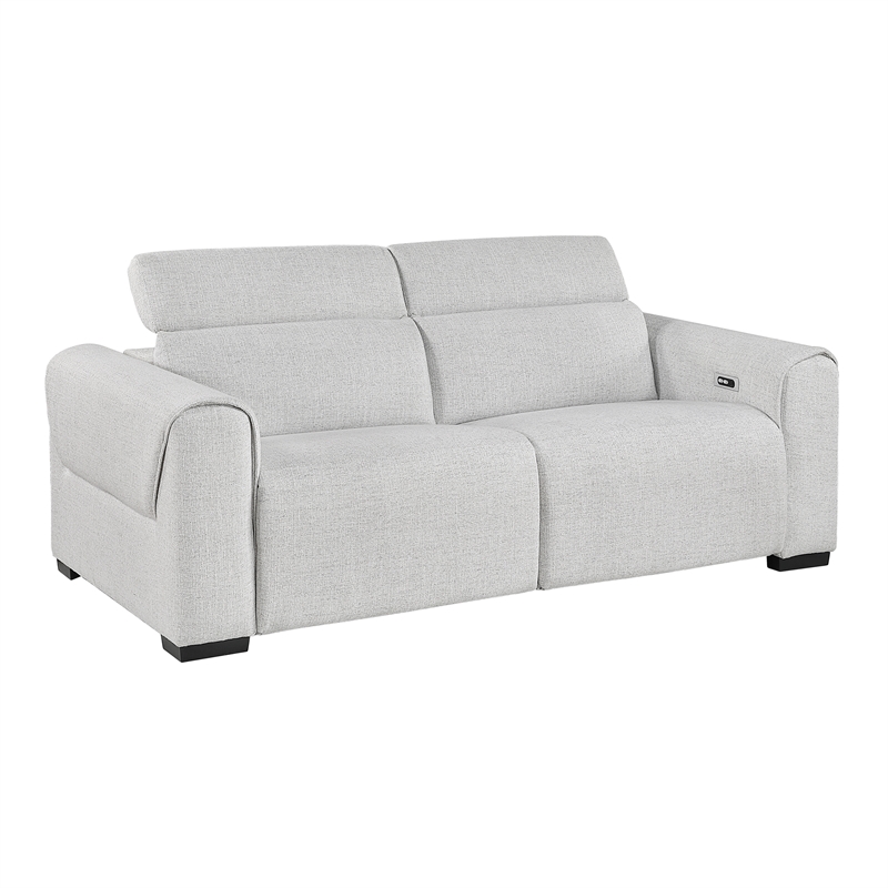 Pemberly Row Chenille Power Double Reclining Loveseat with Headrests in Cloud