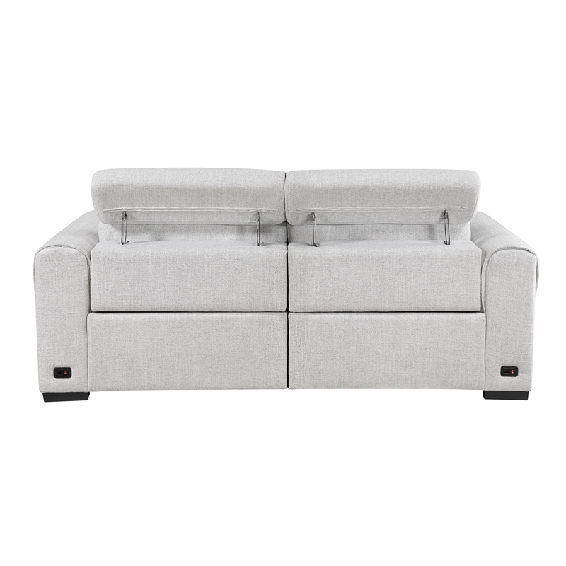 Pemberly Row Chenille Power Double Reclining Loveseat with Headrests in Cloud