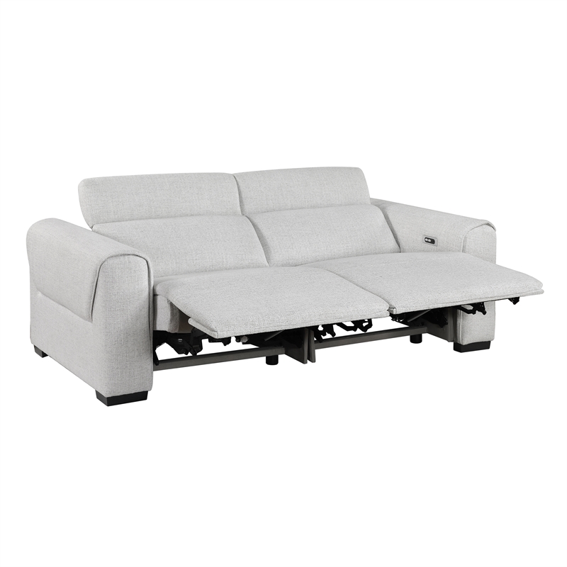 Pemberly Row Chenille Power Double Reclining Loveseat with Headrests in Cloud