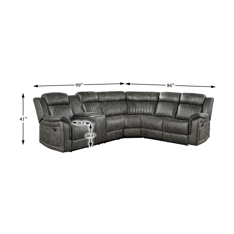 Pemberly Row 3-Piece Wood and Microfiber Reclining Sectional in Brownish Gray