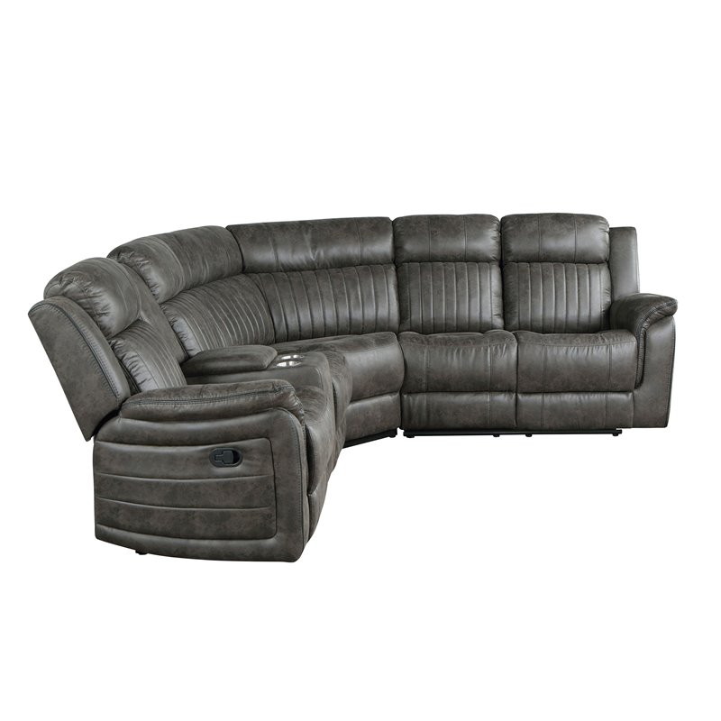 Pemberly Row 3-Piece Wood and Microfiber Reclining Sectional in Brownish Gray