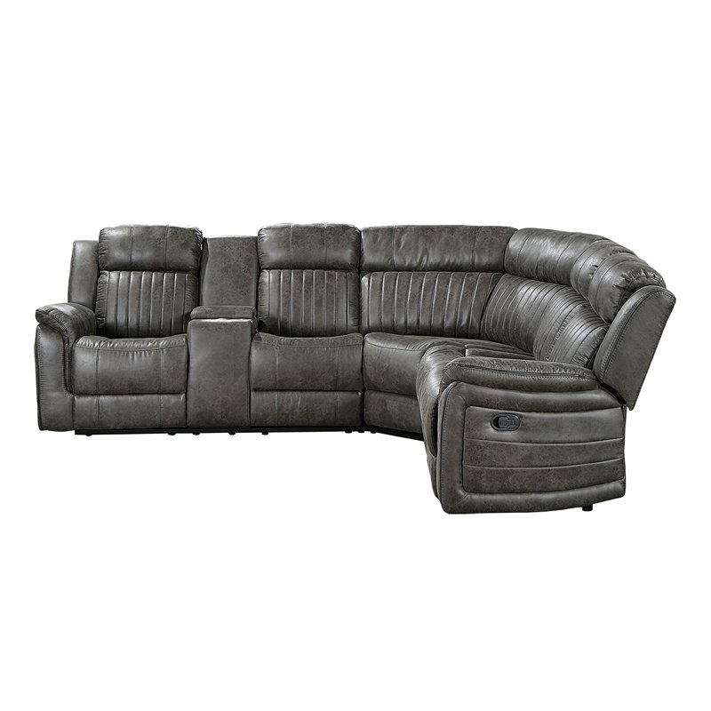 Pemberly Row 3-Piece Wood and Microfiber Reclining Sectional in Brownish Gray