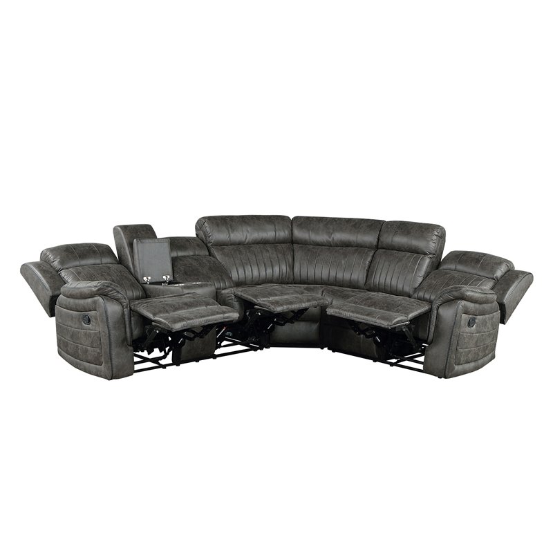 Pemberly Row 3-Piece Wood and Microfiber Reclining Sectional in Brownish Gray