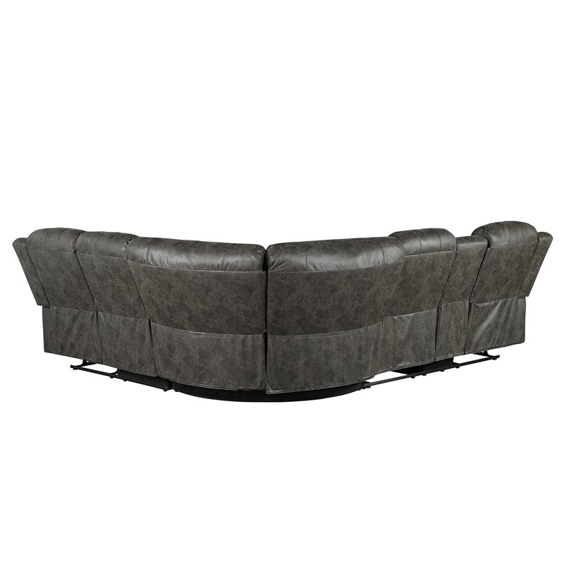Pemberly Row 3-Piece Wood and Microfiber Reclining Sectional in Brownish Gray