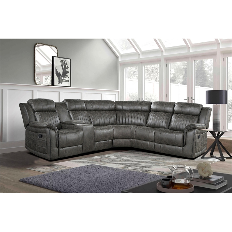 Pemberly Row 3-Piece Wood and Microfiber Reclining Sectional in Brownish Gray